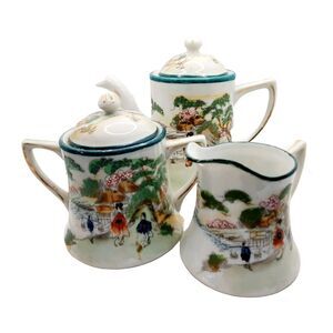 3 Piece Torii Moriage Hand Painted Coffee Pot Sugar Creamer Japan Star Mark